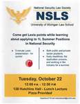 Come get Lexis points while learning about applying to 1L Summer Positions in Natural Security by National Security Law Society